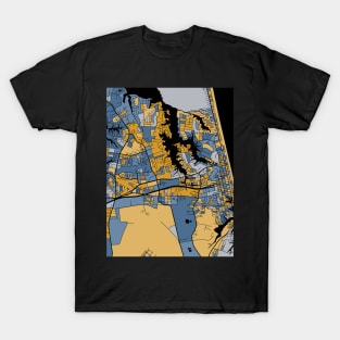 Virginia Beach Map Pattern in Blue & Gold T-Shirt